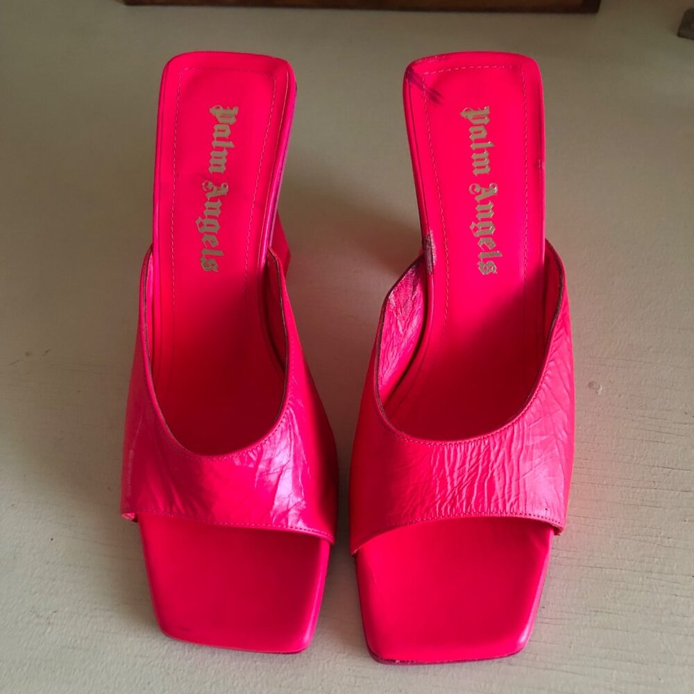 Women's Palm Angels Mule FUCHSIA Neon Pink Palm Tree Heel Size 37 / 6.5 - Picture 11 of 12